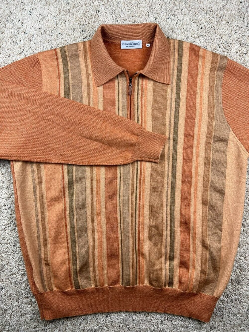 VTG Bullock & Jones ITALY Merino Wool Sweater Mens Orange Striped Size 56 (XL)